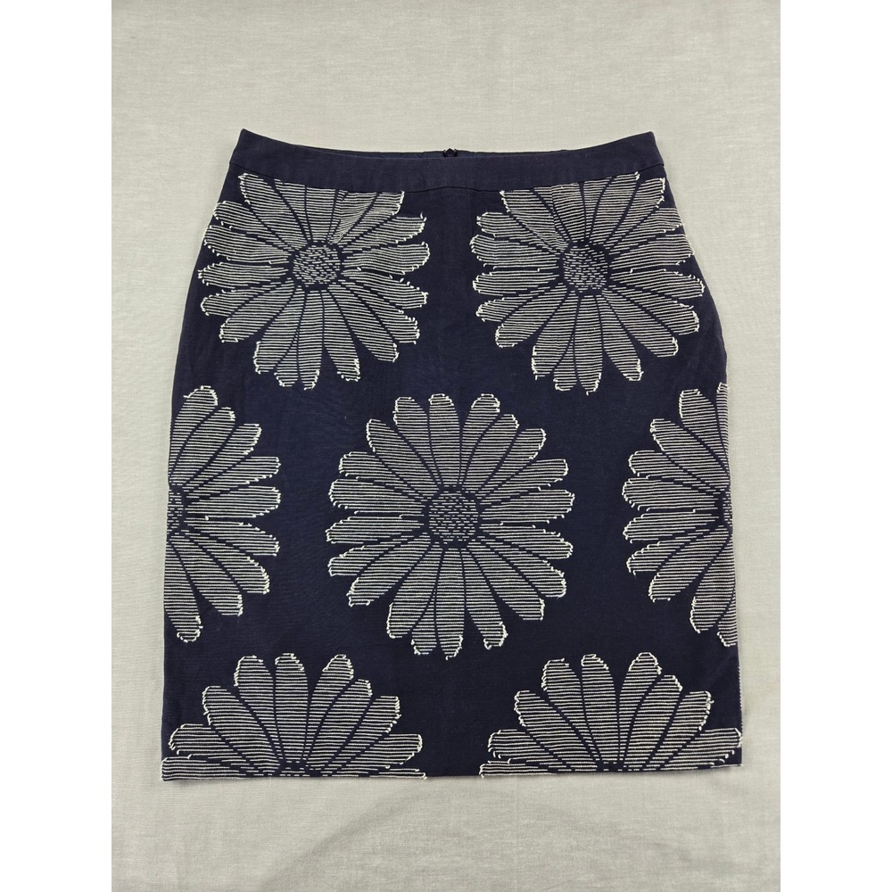 Boden Navy Blue White Embroidered Daisy Floral Pencil Skirt US 8L WG715